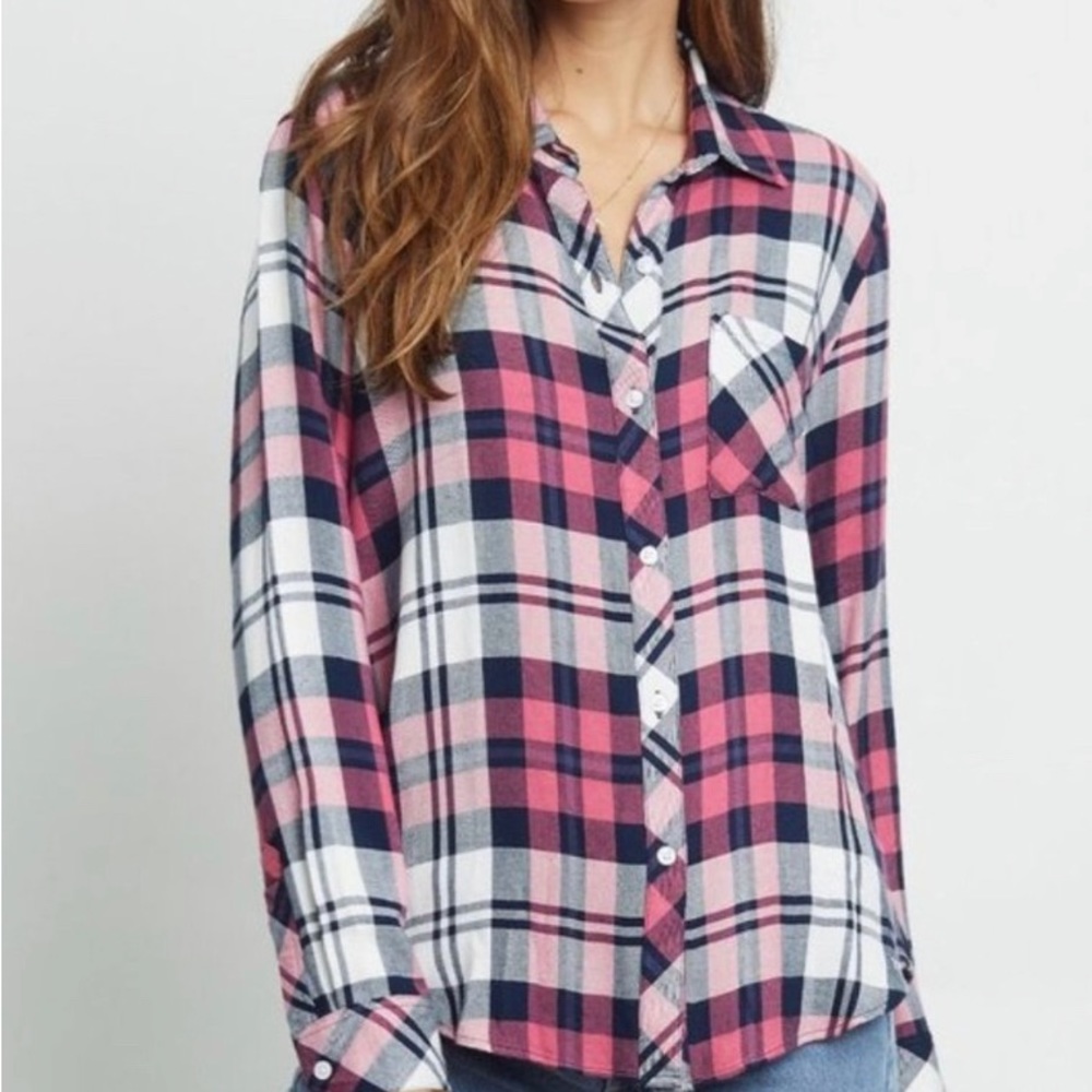 Rails Hunter Button-Down in pink and navy